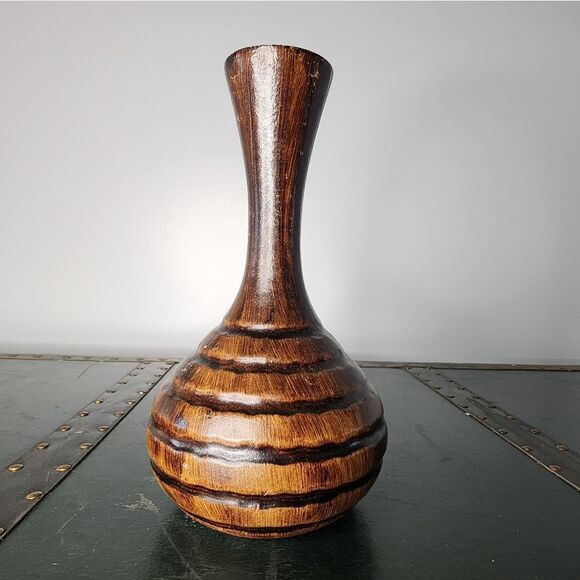 Vintage Original Handcrafted Large Wood Vase - Picture 1 of 4